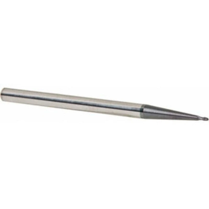 Accupro 5 per Side 1/16 Small End Diam 1/16 LOC 2-Flute Solid Carbide Tapered Ball End Mill AlTiN Finish, 1/4 Shank D...